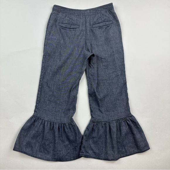 Anthropologie Ett:Twa Chambray Linen Ruffle Hem Wide Leg Pants Size 0 - Picture 6 of 10